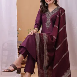 KALINI Yoke Design V-Neck Sequinned Kurta With Trousers And Dupatta-22