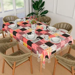 Aura Pink Geometric Printed Rectangular Shaped Waterproof 6-Seater Table Cover-0