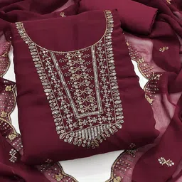 HERE&NOW Floral Embroidered Zari Georgette Unstitched Dress Material-image-68