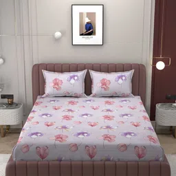 Bromwick Purple & Purple Printed 250 TC Microfiber Queen Bedsheet Set 2.54 m x 2.28 m-57