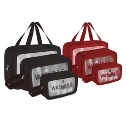 Kuber Industries Black & Maroon 6 Pieces Makeup Organizer Bags with Zip & Hand Strap-13