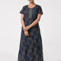 Maybell Women Ethnic Motifs Printed Pure Cotton Maxi Nightdress-picture-51