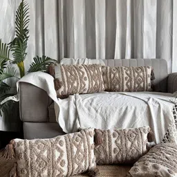 EXPORT HOUSE Beige & Brown 5 Pieces Geometric Rectangle Cushion Covers-image-14