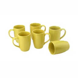 BODHI HOUSE Yellow 6 Pieces Ceramic Dishwasher & Microwave Safe Glossy Mugs 350 ml Each-picture-50