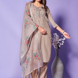 KALINI Women Floral Embroidered Regular Kurta with Trousers & With Dupatta-image-79