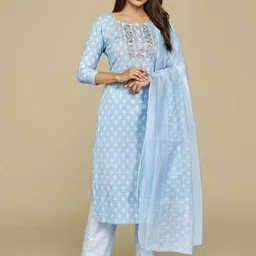 SZN Women Turquoise Blue Kurta Sets-picture-22