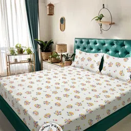 KLOTTHE Cream-Coloured Printed 300 TC King Bedsheet With 2 Pillow Covers - 2.50 x 2.25 m-6