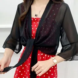 KPOP Women Crop Tie-Up Shrug-25