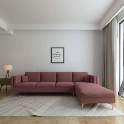 casacraft from pepperfry Dona Velvet Lhs Sectional Sofa (3 + Lounger) In Dusky Rose Colour-picture-36