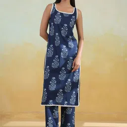 anayna Floral Printed Round Neck Pure Cotton Straight Kurta With Trousers-image-37