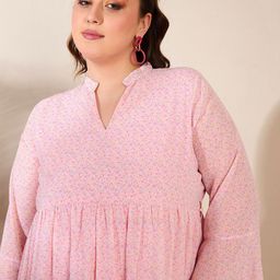 SASSAFRAS Curve Plus Size Floral Print Georgette A-Line Dress image 5