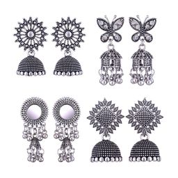 DIVASTRI Set Of 4 Silver-Plated Oxidised Dome Shaped Jhumkas-19