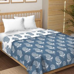 CHICERY Blue & White Paisley Printed 210 GSM Pure Cotton AC Room Single Bed Dohar-image-74