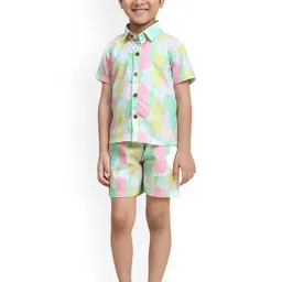 Funny Bones Clothings Boys Pineapple Printed Shirt With Shorts-image-95