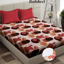 Arrabi Red & Black Geometric Printed 310 TC King Fitted Bedsheet Set 2.70 m x 2.60 m-18