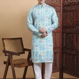 House of Pataudi Printed With Chikenkari Work Kurta Straight Kurta-image-15