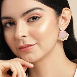 Anouk Gold Plated Artificial Stones Studded And Beaded Teardrop Shaped Drop Earrings-18