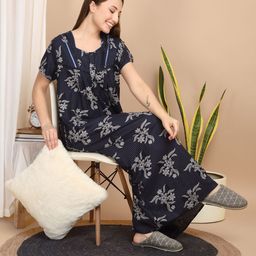 Sweet Dreams Women Floral Printed Pure Cotton Maxi Nightdress-image-80