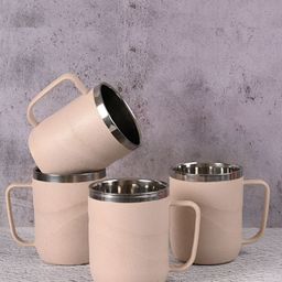 eha Beige 4 Pieces Textured Microwave Safe Mugs-54