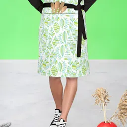 ArtzFolio White & Green Printed Pure Cotton Waist Apron-7