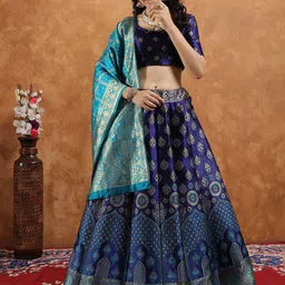 SWAMI STUDIO Woven Design Zari Work Semi-Stitched Silk Lehenga & Blouse With Dupatta-picture-33