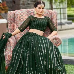 Warthy Ent Embroidered Thread Work Semi-Stitched Lehenga & Unstitched Blouse With Dupatta-image-71