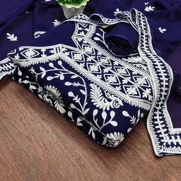 DIVASTRI Floral Embroidered Sequinned Georgette Unstitched Dress Material-image-13