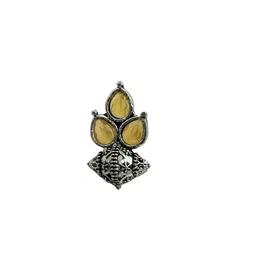 NAMAN ARTS Silver-Plated Artificial Stones Studded & Beaded Teardrop Shaped Oxidised Studs image 2