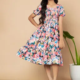OTABU Floral Print Puff Sleeve A-Line Midi Dress-37