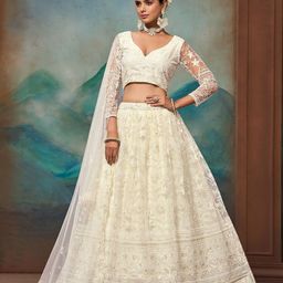 JIHU CULTURE Embroidered Thread Work Semi-Stitched Lehenga & Unstitched Blouse With Dupatta-picture-28