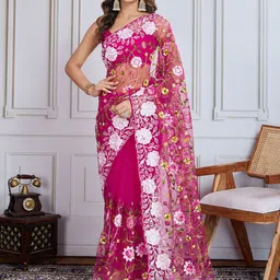 House of Pataudi Floral Embroidered Saree-image-67