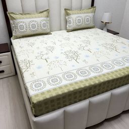 Pure Decor Green & Red Floral King Bedsheet with 2 Pillow Covers-image-36
