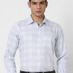 Van Heusen Windowpane Checked Roll-Up Sleeves Cotton Formal Shirt-image-17