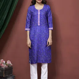 GRIOPY Bandhani Printed Round Neck Straight Kurta-18