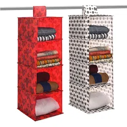 Kuber Industries Red & White 2 Pieces Foldable Multi-Utility Organisers-14