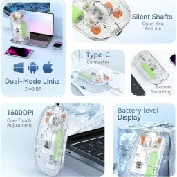 UniBoss Transparent Wireless and Bluetooth Rechargeable Mouse Wireless OpticalGaming Mousewith Bluetooth image 5