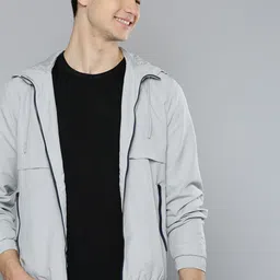 Mast & Harbour Men Grey Solid Hooded Lightweight Bomber Jacket-image-44