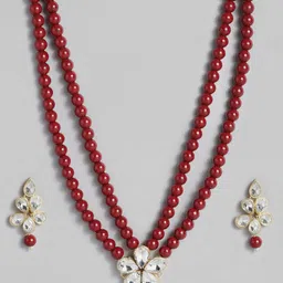 I Jewels Maroon Pearl & Stone-Studded Gold-Plated Jewellery Set-picture-2