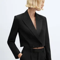 MANGO Double-Breasted Cropped Blazer-25