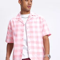 glitchez Gingham Grid Checked Oversized Shirt-image-50