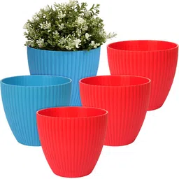 Kuber Industries Blue 5 Pcs Textured Flower Pot-image-54