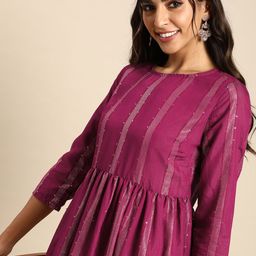 Sangria Women Violet Striped Ethnic Dress-image-31