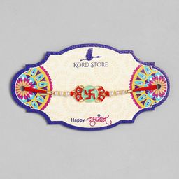 Kord Store Red & Green Gold-Plated Swastik Mark Meenkari Moti Rakhi-15