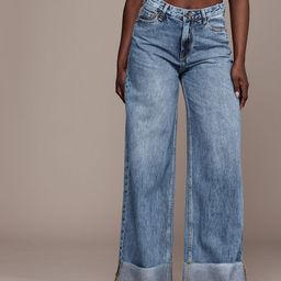 The Roadster Life Co. Women Pure Cotton Wide Leg High-Rise Frayed Light Fade Jeans-picture-17