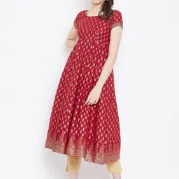 Poshak Hub Women Maroon & Golden Printed Anarkali Kurta-21