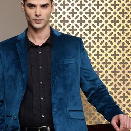 House of Pataudi Notched Lapel Single-Breasted Velvet Finish Jashn Party Blazer-image-89