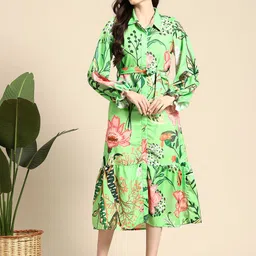 Mast & Harbour Floral Print Belted Bell Sleeve Midi Shirt Dress-picture-32