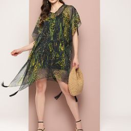 Qurvii Animal Print Kimono Sleeves Kaftan Dress-image-5
