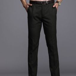 Raymond Men Brown Solid Slim Fit Flat-Front Formal Trousers-image-92