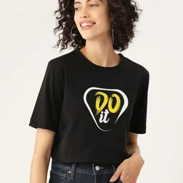 Slenor Women Typography Printed Regular Fit Crop T-shirt-image-100